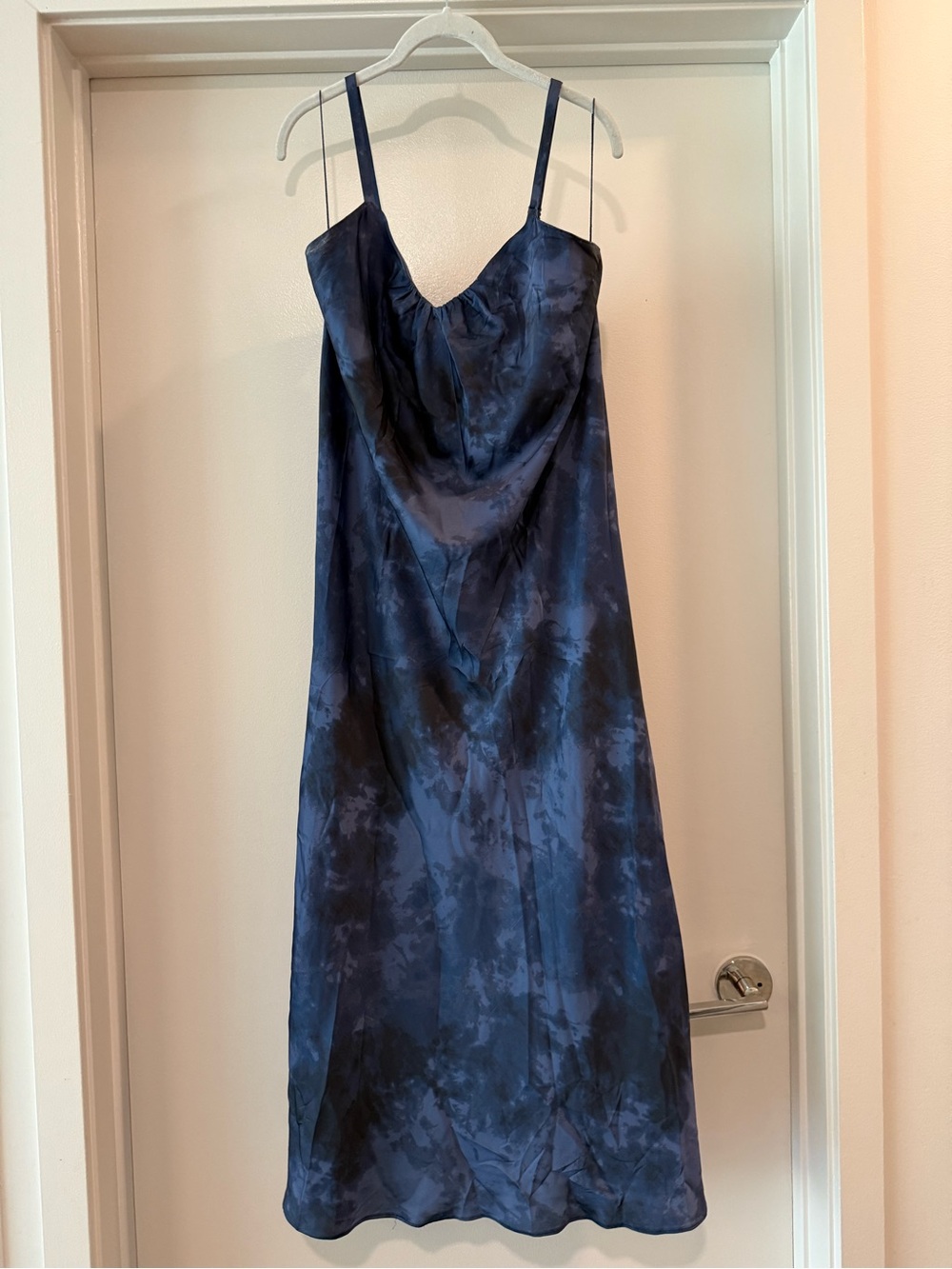 Calvin Klein Navy Tie-Dye Satin Slip Midi Dress